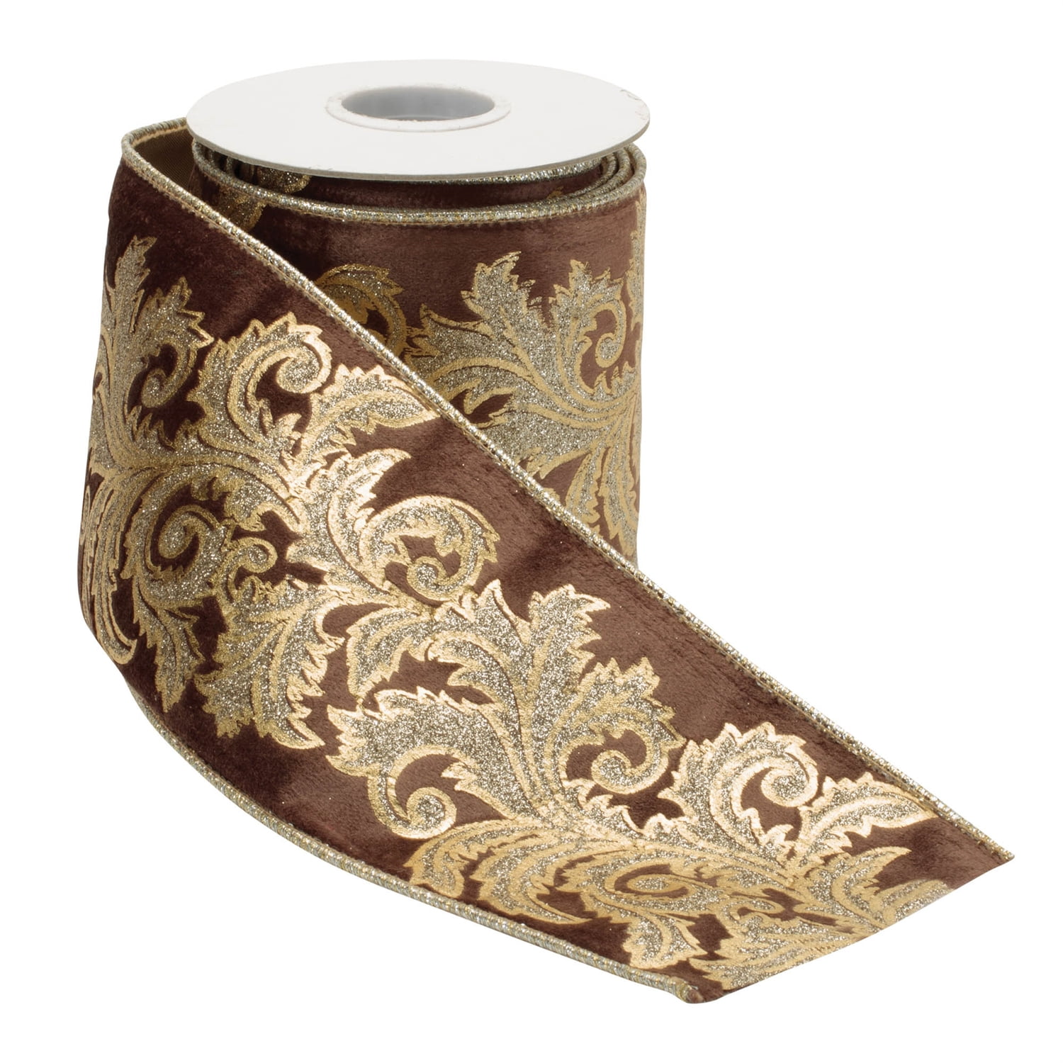 Melrose 95124DS 4 in. x 5 yards Wired Polyester, Gold & Brown
