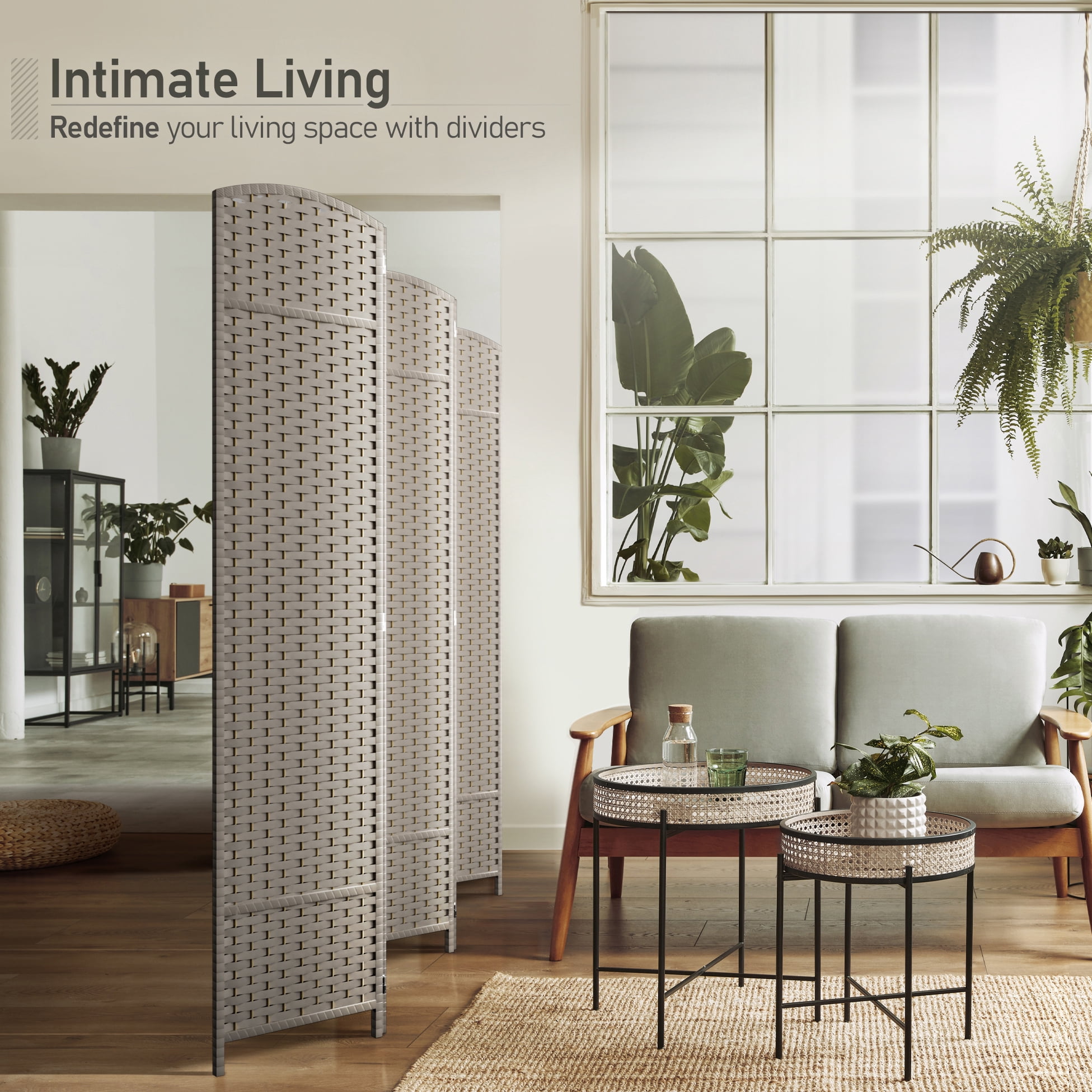 Sorbus 5-Panel Wide Folding Room Divider Privacy Screen, Hand-Woven Beige Mesh