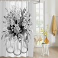 thumbnail image 4 of Fabric Shower Curtain, Summer Flowers Eucalyptus Plants Glass Vase Grey Striped Bathroom Curtain with 12 Hooks Waterproof No Bad Odor Machine Washable Bath Curtains for Bathroom, Spa Room, 60"x72", 4 of 6