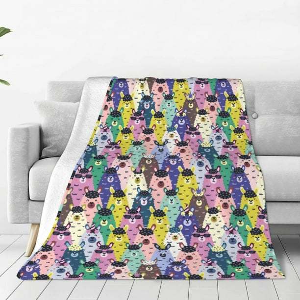 Balery Llamas Colorful Manta de Felpa Suave y Acogedora – Cobija de Franela Aterciopelada para Cama, Lavable y Cálida para Sofá, Mascotas, Transpirable-50"x40"