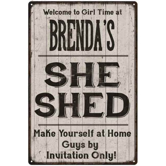 BRENDA'S She Shed Sign Lady Cave Gift 8 x 12 High Gloss Metal 208120082034