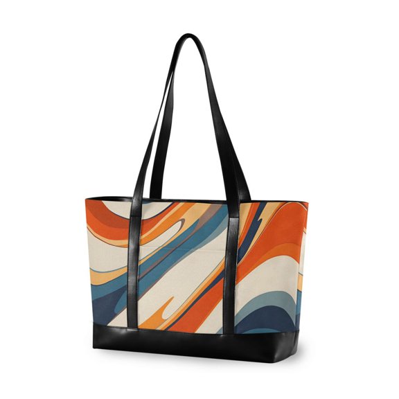 FORMRS Canvas Laptop Tote Bag for Women with 15.6" Computer Compartments Shoulder Handbag, Beige Abstract Wavy