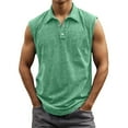 thumbnail image 2 of BUWTTED Men Tank Tops Big Tall Sleeveless Muscle Gym Workout Running Beach Summer Vintage Button Up Tee Vest Green Shirt XXXL, 2 of 4