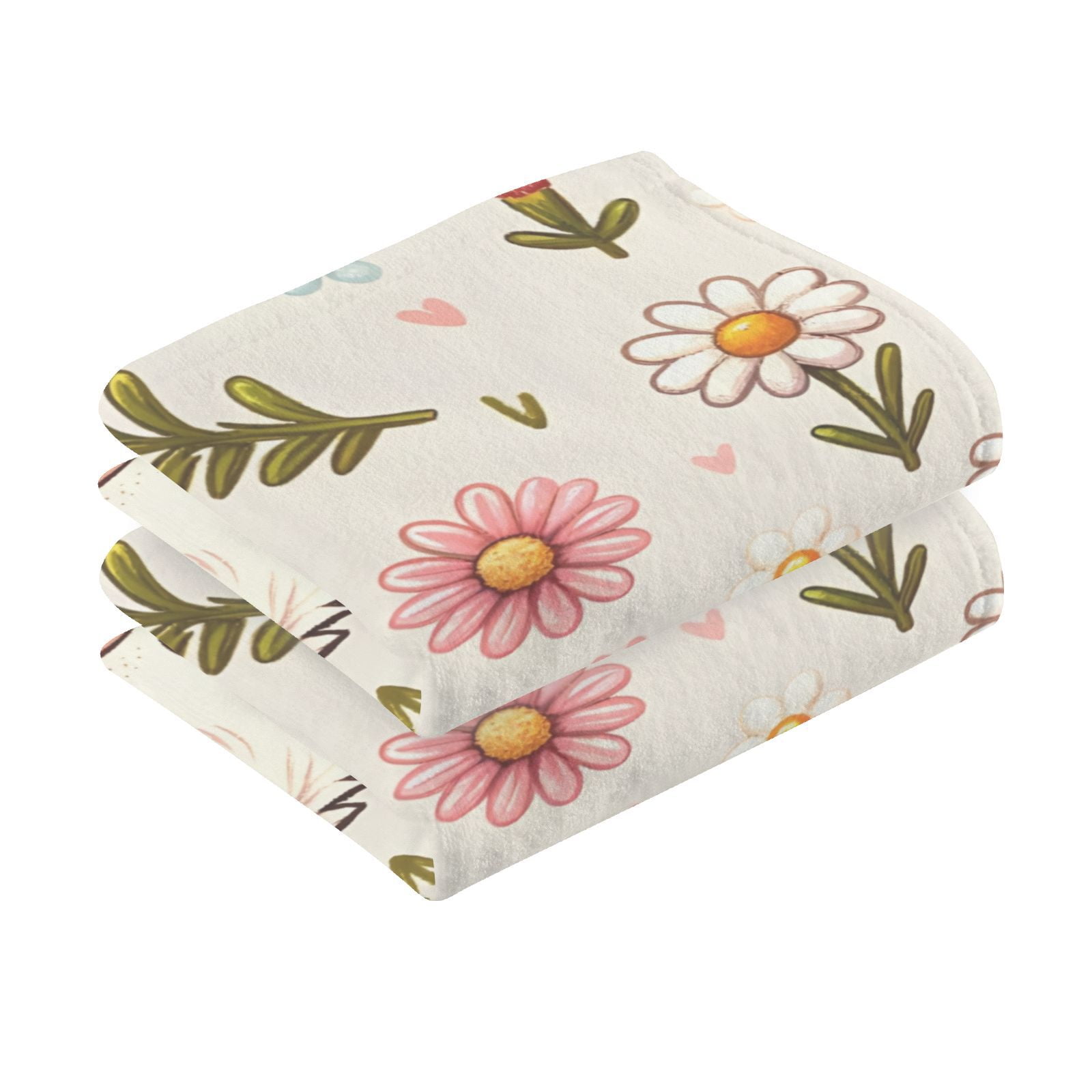 Cow on Flowers Hand Towel Bath Towels Face Towels Cotton Absorbent for Home Hotel Spa Swimming Yoga Sports Decorative Towel Set of 2