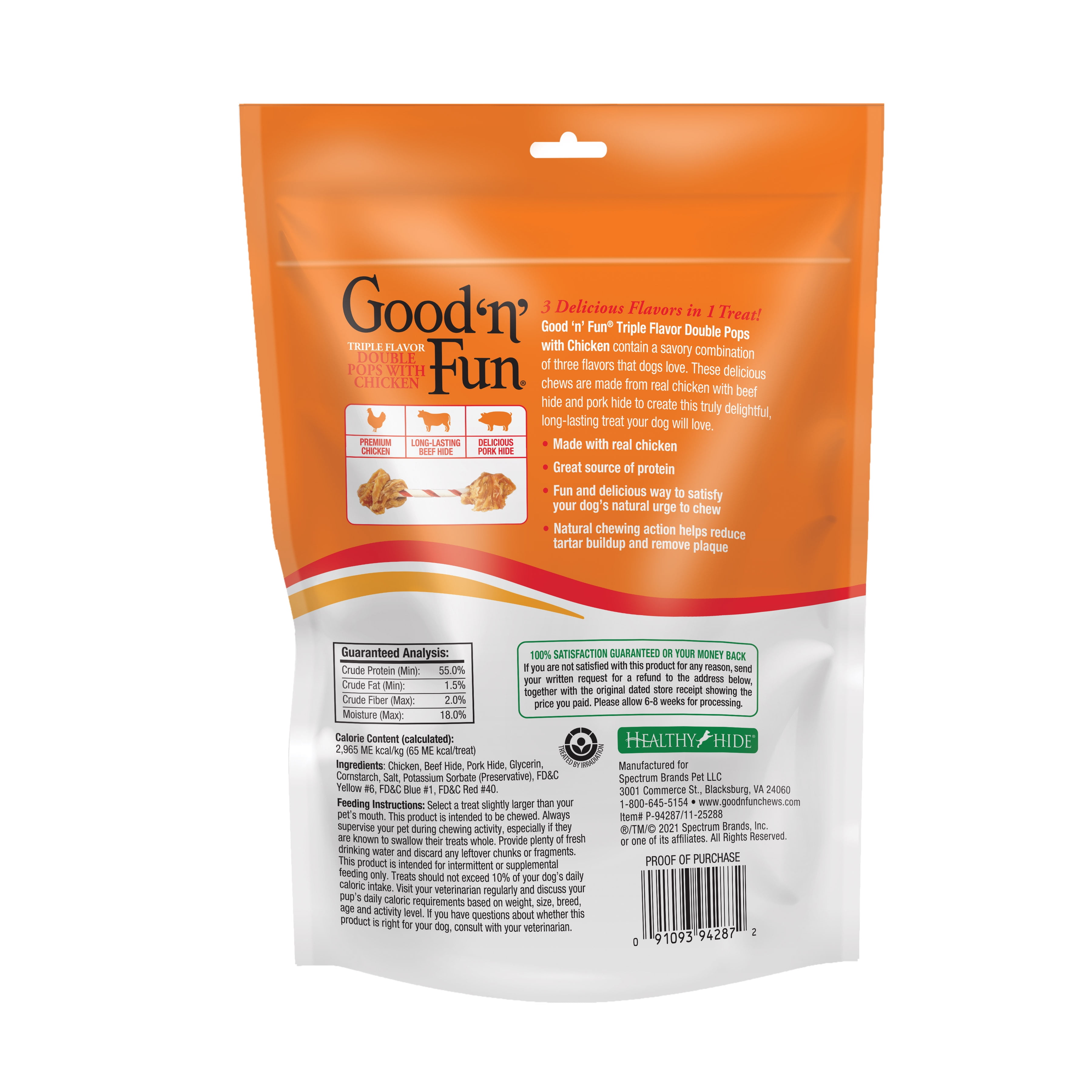 Good 'n' Fun Triple Flavor Double Pops with Chicken, Rawhide Chews for All Dogs, 5.5 oz.