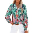 thumbnail image 4 of HOTAPEI Womens Shirts Casual Boho Abstract Print Lantern Long Sleeve Shirts Satin V Neck Blouses Tops, 4 of 5