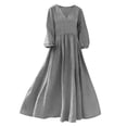 thumbnail image 5 of Hurxie Women Casual Boho V Neck 3/4 Sleeve Smocked Waist A Line Flowy Swing Midi Dress Smocked Long Dress Gray,2XL, 5 of 6