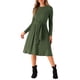 thumbnail image 2 of Vestido de punto de manga larga para mujer INSPIRE CHIC, con cuello redondo, cinturón en la cintura, ajustado y de corte midi, color verde oscuro, talla XS, 2 of 5