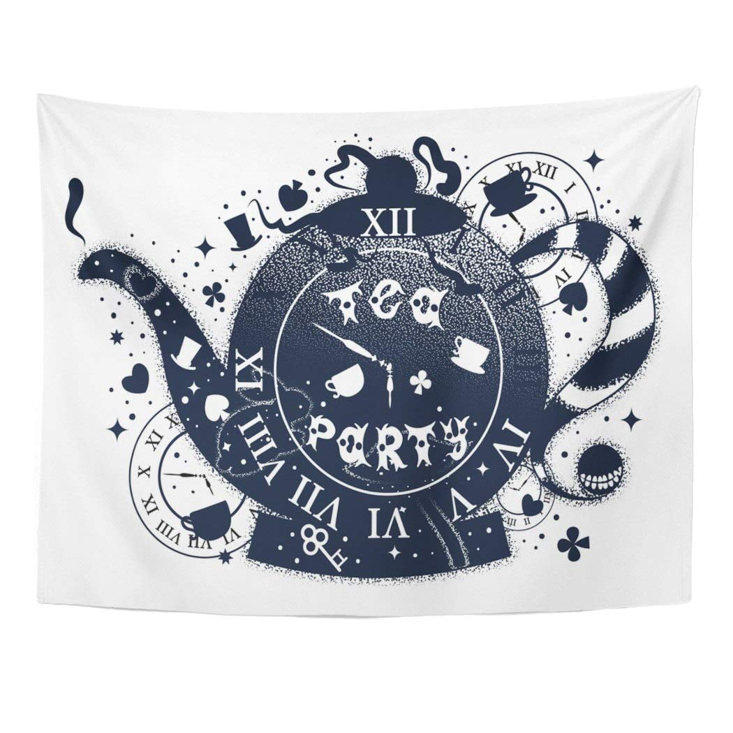 REFRED Alice Tea Party Vintage Teapot Motifs Tattoo and Double Exposure  Lettering Phrase Wonderland Wall Art Hanging Tapestry Home Decor for Living  Room Bedroom Dorm 51x60 inch 