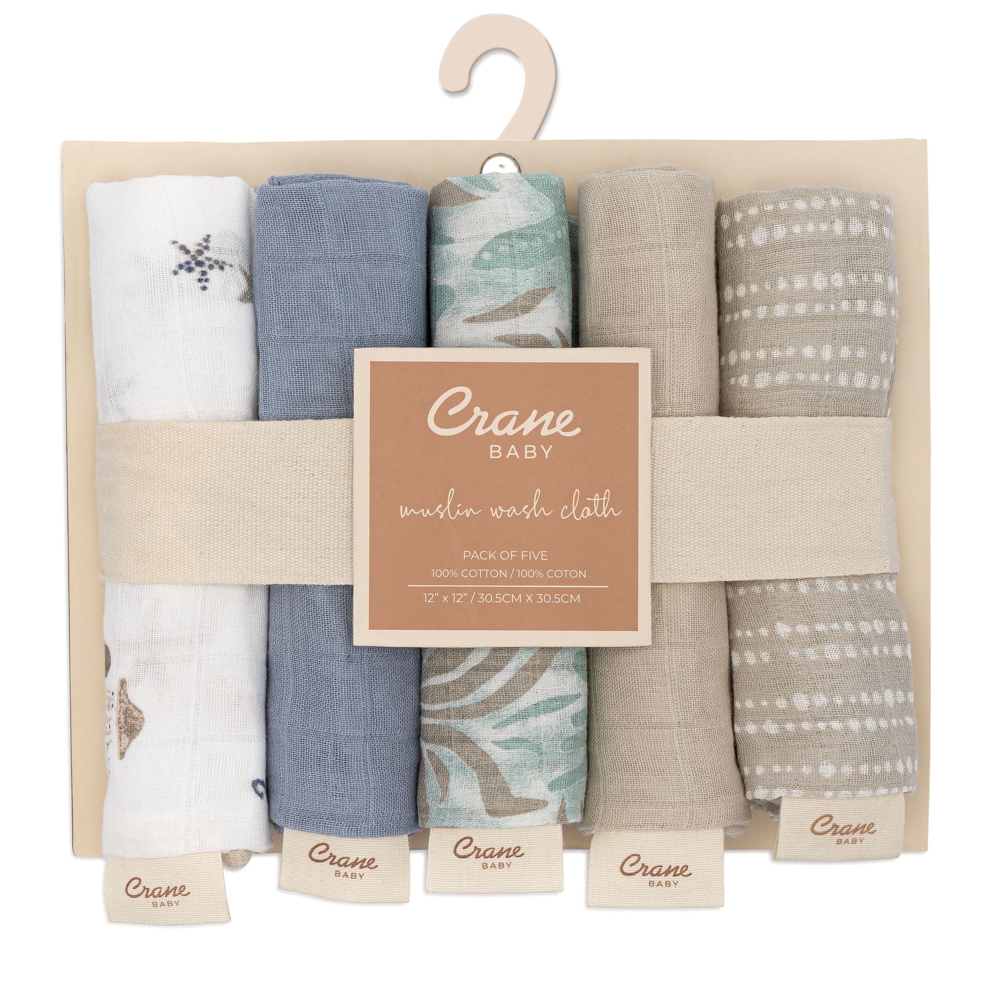 Crane Baby Wash Cloth Set, 100% Cotton Baby Washcloths, Set of 5 Baby Washcloths, Sea Life Starfish Theme, Baby Washcloths For Newborn, Muslin Baby Washcloths, Newborn Baby Gift, Baby Registry Gift