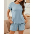 thumbnail image 6 of DAKIMOE Womens Pajamas Set, 2 Piece Ribbed Knit Pjs Short Sleeve Sleepwear Set Soft Pj Lounge Sets, 6 of 8