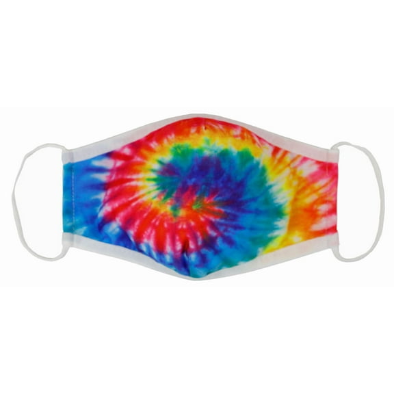 Sublimated Tie Dye Cloth Face Cover Mask With Solid Trim (One Size, Multicolor)