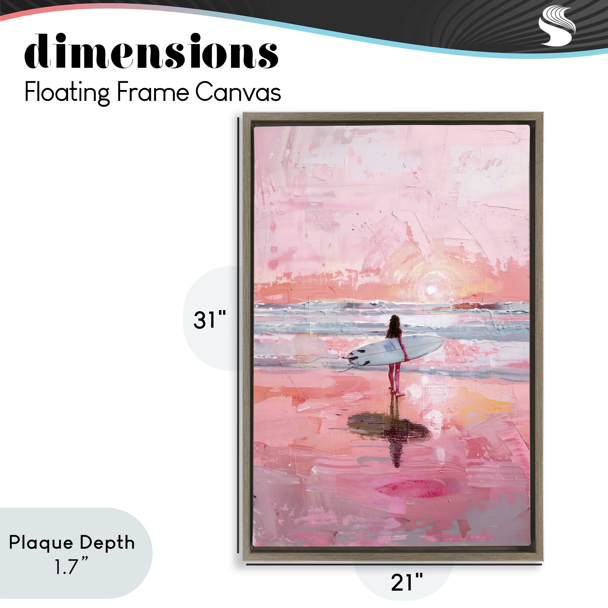 Stupell Industries Surfer at Pink Sunset Brown Framed Floater Canvas Wall Art, design by Creative Studio