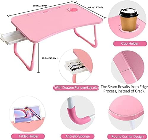 Laptop Desk Foldable Bed Table, Portable Lap Desk Laptop Bed Tray Table with Storage Drawer and Cup Holder, Lap TraysTables Notebook Stand Reading Desks Breakfast Tray for Beds Couch Sofa Floor –