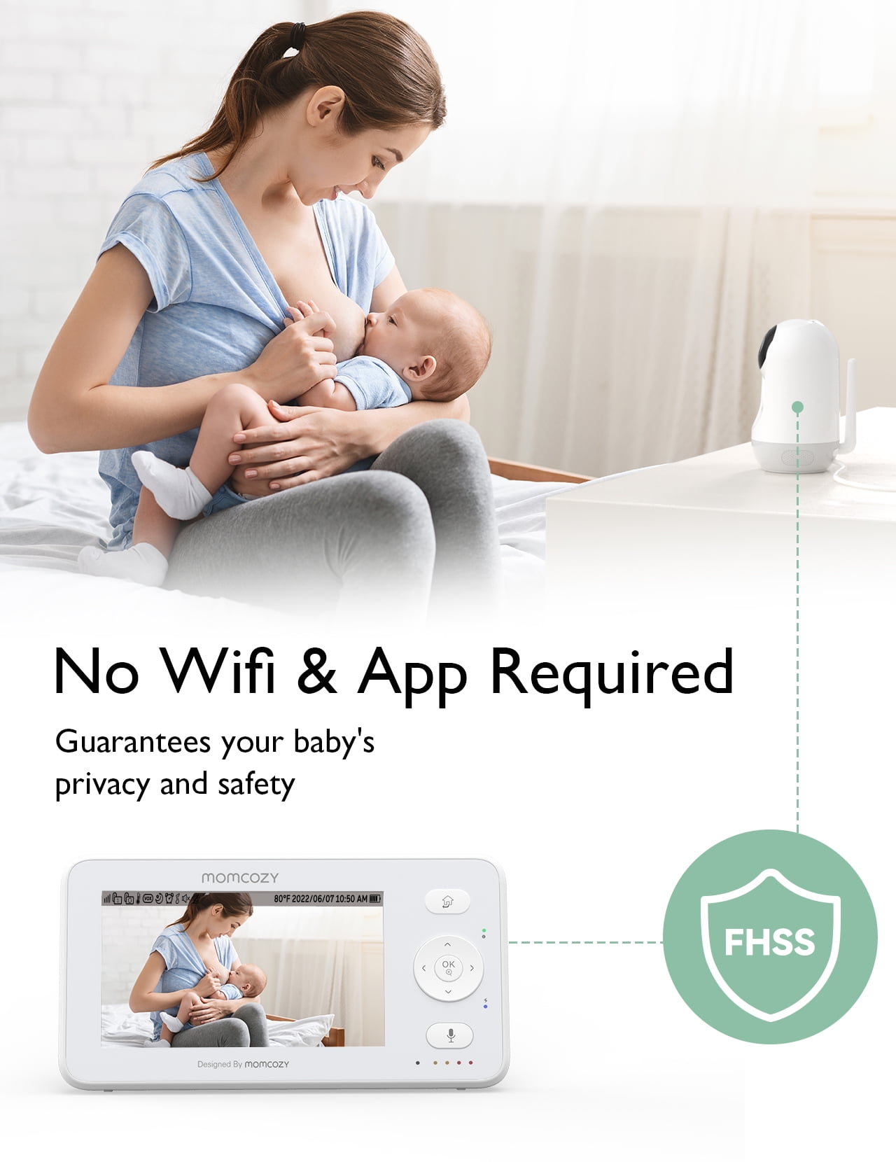 Momcozy BM02 Baby Monitor, 4.3" HD Screen, Video & Audio, Split Screen, Two-Way Talk