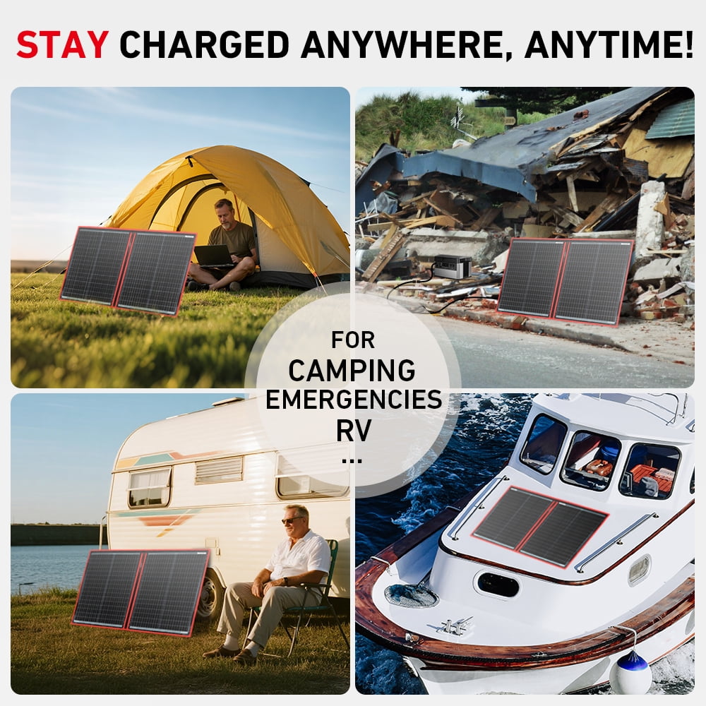 DOKIO 110W 18V Portable Foldable Solar Panel Kit, Solar Controller, USB Charging