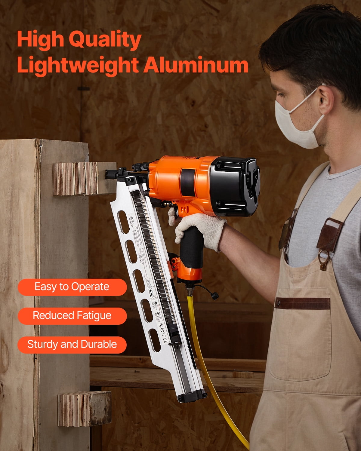 KFFKFF Pneumatic Framing Nailer, 2" to 3-1/2" 21-Degree Full Round Head Nail Gun with Adjustable Depth & Dual Trigger Modes, 80-120 PSI for Framing, Flooring, and Decking