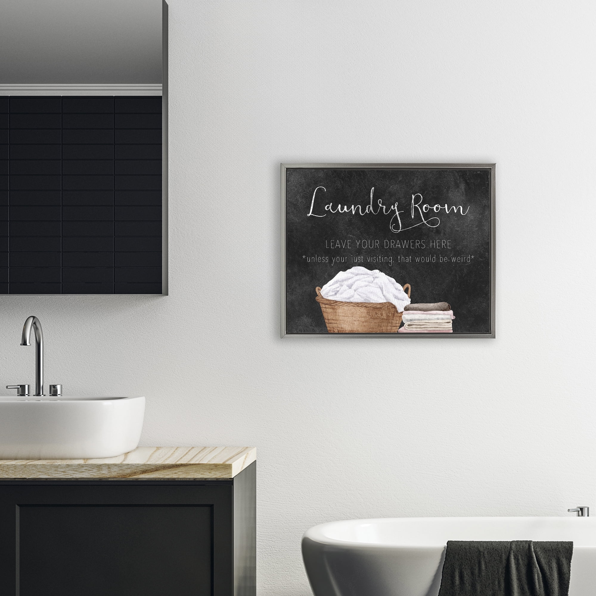 Leave Your Drawers Laundry Gray Framed Floater Canvas Wall Art, design by Kim Allen