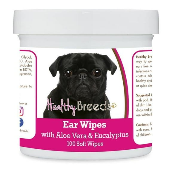 Healthy Breeds 192959824476 Pug Ear Cleaning Wipes with Aloe & Eucalyptus for Dogs - 100 Count