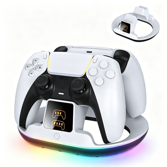 For Dual Charger Dock Compatible with DualSense and DualSense Edge Wireless Controller PS5 Controller Charging Station with RGB Light LED Charging Indicator