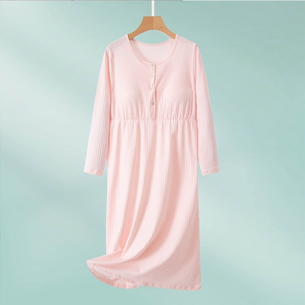 Camisón de media pantorrilla para mujer, color liso, cuello redondo, informal, moda, ropa para el hogar, camisón de media pantorrilla, falda de algodón para mujer