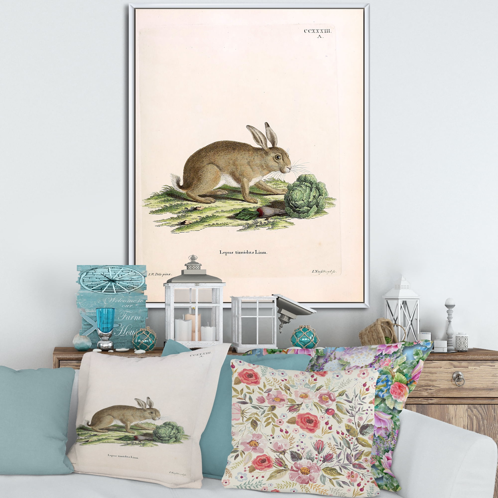 Ancient Rabbits In Earth Tones 12 in x 20 in Framed Painting Canvas Art Print, by Designart
