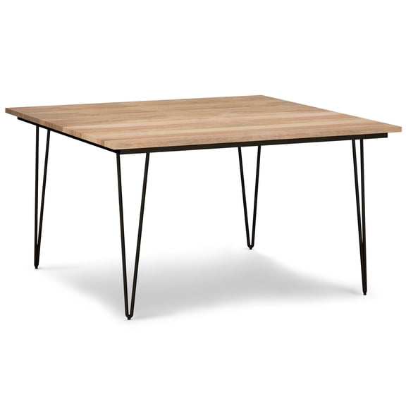 Simpli Home Hunter SOLID MANGO WOOD and Metal 54 inch x 54 inch Square Industrial Dining Table in Natural
