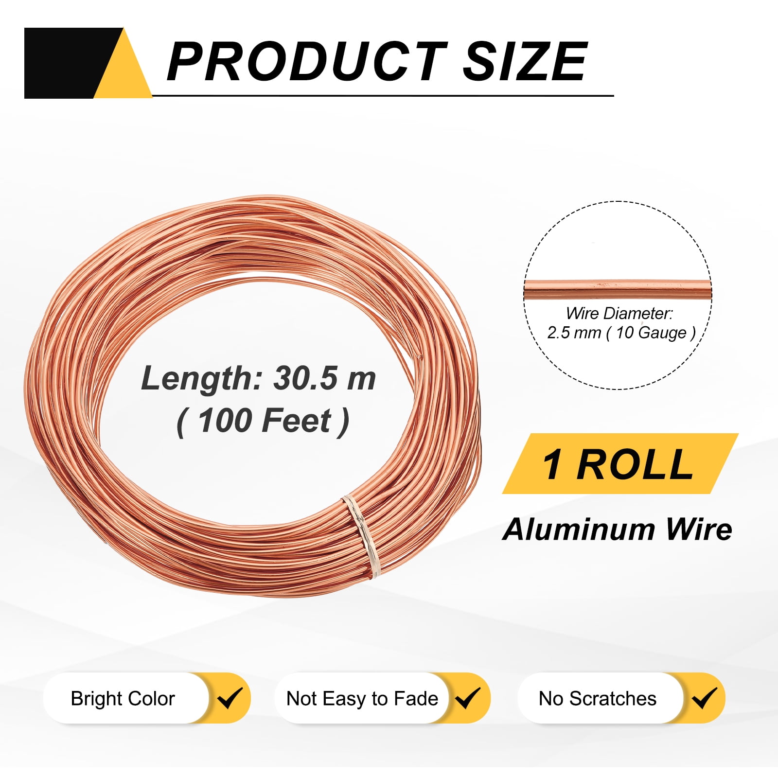 Uxcell 10 Gauge 2.5mm Aluminum Wire, 100 Feet Bendable Metal Craft Armature Wire, Rose Gold