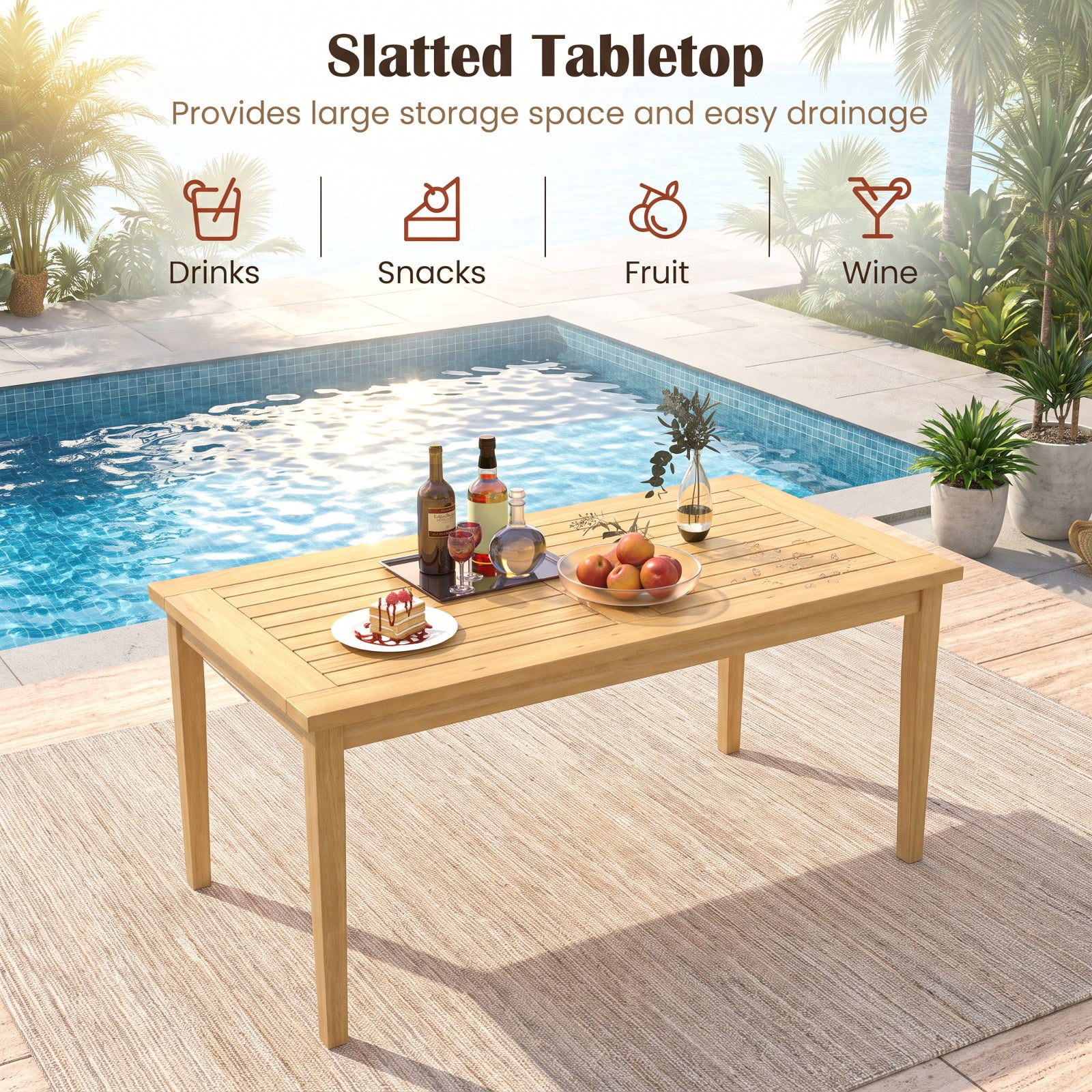 Furnibear Outdoor Patio Coffee Table Solid Teak Wood for Backyard Deck Garden Natural 90 lbs Capacity