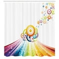 thumbnail image 3 of Vintage Rainbow Shower Curtain, Colorful Stripes Wave and Bullseye Circles Pattern with Stars Illustration, Fabric Bathroom Set with Hooks, 69W X 84L Inches Extra Long, Multicolor, by Ambesonne, 3 of 3