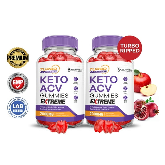 (2 Pack) Turbo Ripped Keto Extreme ACV Gummies 2000mg Dietary Supplement 120 Gummys