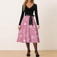 thumbnail image 2 of Valentine Day Dress for Women 1950S Retro Long Sleeve V-Neck Cocktail Dresses with Belt Love Heart Printing A-Line Dress 2026 Pink XL, 2 of 5