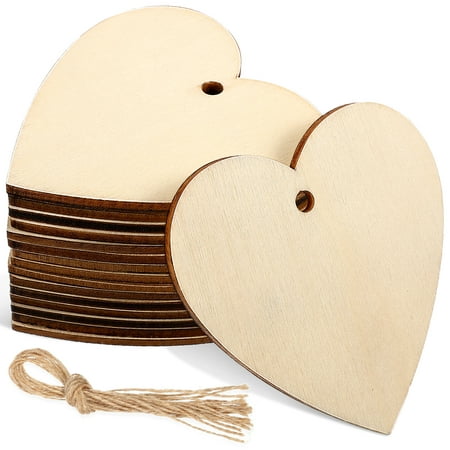 

50pcs Wooden Hearts Paintable Wood Cutouts Unfinished Wood Heart Crafts Hanging Pendants with Ropes