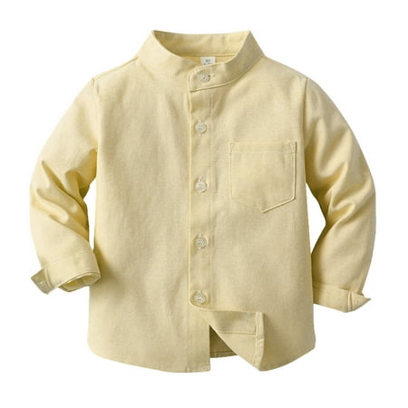 

Boys T Shirts Spring Solid Color Standing Long Sleeve Cardigan Shirt Tops for Boys
