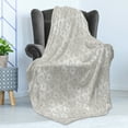 thumbnail image 4 of Grey Soft Flannel Fleece Throw Blanket, Vintage Rococo Motifs Inspired by Antique Damask Style Victorian Garden Revival Art, Cozy Plush for Indoor and Outdoor Use, 60" x 80", Pale Grey, by Ambesonne, 4 of 5