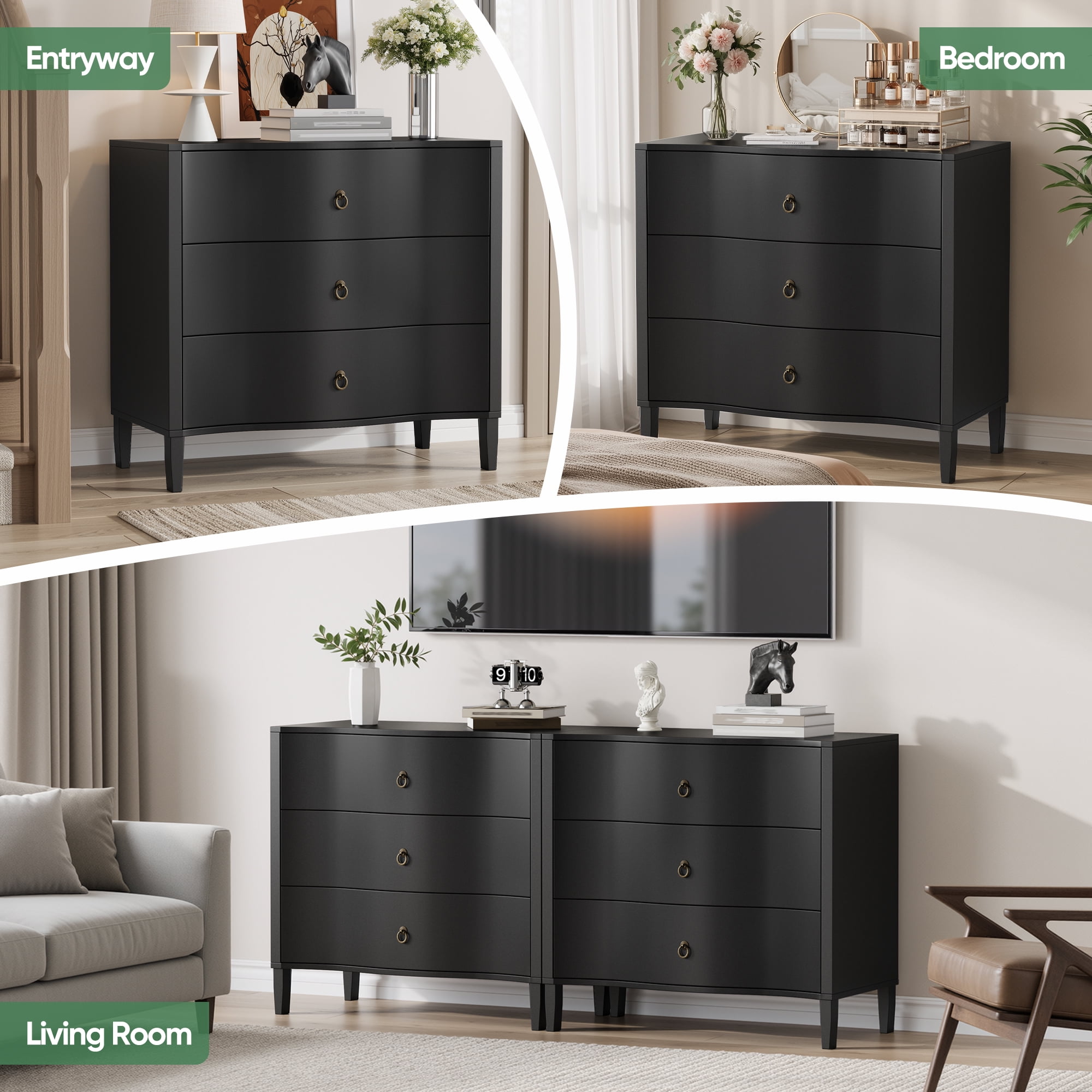 3 Drawer Wooden Dresser for Bedroom, Storage Organizer Nightstand Small Chests of Drawers for Adult
