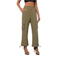 thumbnail image 6 of REALiKUN Women's Cargo Pants High Waist Parachute Pants Straight Wide Leg Baggy Pants with Multiple Pockets, 6 of 8