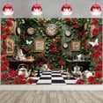 thumbnail image 2 of 8x6FT Wonderland Backdrop Wonderland Tea Party Photo Background Green Leaves Checkerboard Girls Kids Birthday Party Decorations Banner Booth Props, 2 of 8