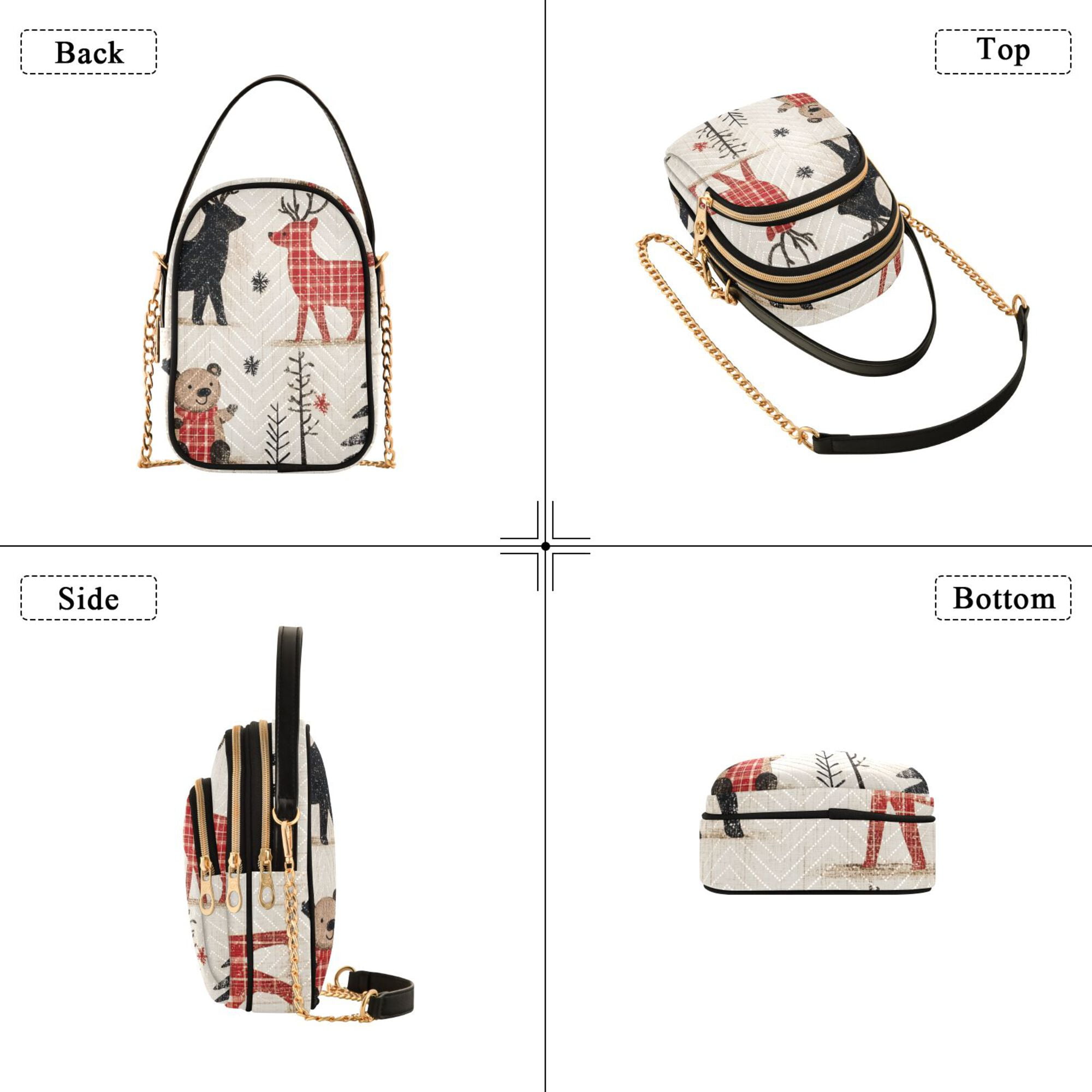 FORMRS Crossbody Bag for Women Quilted Travel Shoulder Cell Phone Purse with Chain Strap Handbag, Retro Christmas Forest