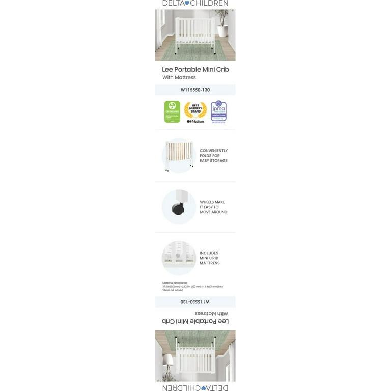 Delta Children Lee Portable Folding Mini Crib with 1.5-Inch