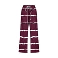 thumbnail image 4 of Scyoekwg Capris Pants for Women Cotton Linen Shorts Elastic Waisted Drawstring Straight Wide Leg Trousers Pants Ladies Capris Summer Casual Comfy Loose Striped Print Trendy Pants (Wine,XL), 4 of 5