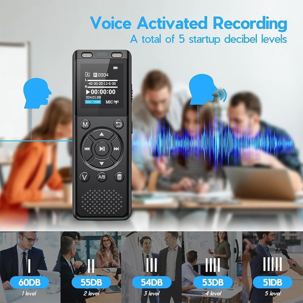 64 B Di ital Voice Recorder with Playback,Audio Recordin Device for Lectures Meetin /Classes/Interviews,Tape Recorder with Voice Activated,Password,Noise Reduction,A-B Repeat,MP3 Player Etc