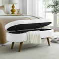 thumbnail image 5 of Comfort Stretch 44" Linen Oval Storage Ottoman Bench with Rubber Wood Legs, White, 5 of 10
