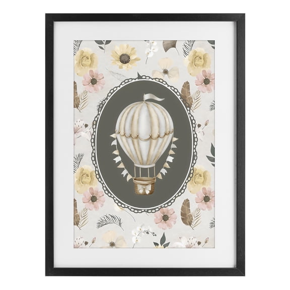 Stupell Industries Cottage Sunnyside Balloon over Florals Black Framed Print Under Glass, 14 x 20, by Ink Drop Loft