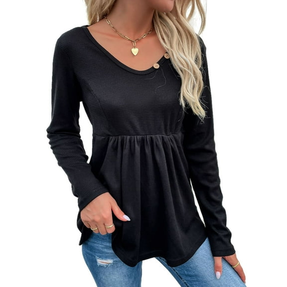 Button Neck Peplum Hem Sweater Black Medium