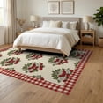 thumbnail image 3 of ODIKA 6'x9' Washable Area Rug Easy Care, Non-Shedding, Checkered Border Sprigs Flowers Door Clusters Cherries Cherry Refined Structured for Queen Size Bedroom Under Bed Master Suite, 3 of 7