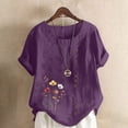 thumbnail image 2 of Liquidation d'Économies! BEFOKA Hauts pour Femmes Grande Taille en Liquidation, Blouse T-shirt d'Été Décontractée pour Femmes, Haut Décontracté pour Femmes en Lin à Col Rond Imprimé à Manches Courtes avec Boutons T-shirt Blouse, 2 of 4