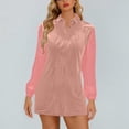 thumbnail image 4 of Women's Casual V Neck Long Sleeve Tunic Dress Mesh Polka Dot Sleeve Mini Shift Dress Loose Fit Breathable Comfy Chic Style Date Night Cocktail Party Apparel, 4 of 7