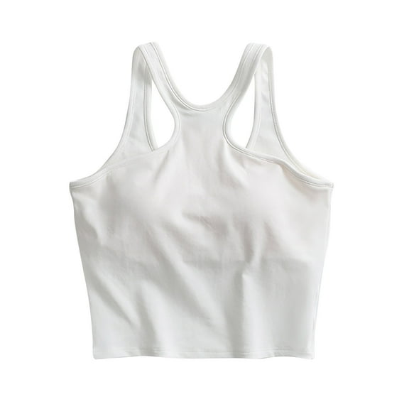hotojiny Tank Tops for Women Crew Neck Sleeveless Crop Tops Fashion Low Back Going out Clothes Beach Vaction Shirts with Built in Bra