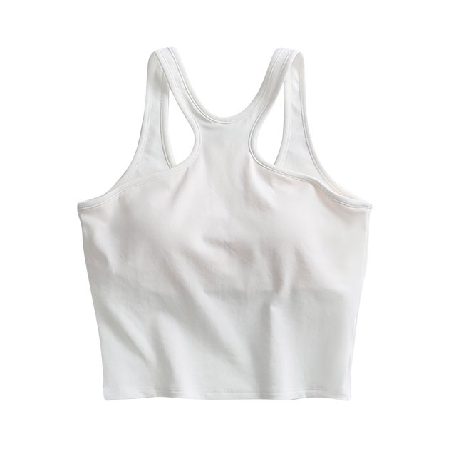 hotojiny Débardeurs pour Femmes Col Rond Sans Manches Crop Tops Mode Dos Nu Vêtements de Sortie Plage Vacances avec Soutien-Gorge Intégré